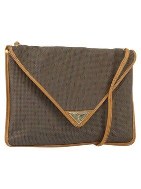 Authentic SAINT LAURENT Shoulder Bag PVC Brown Gold